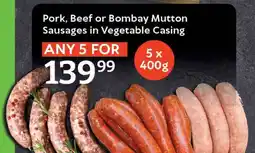 Oxford Freshmarket Pork, Beef or Bombay Mutton Sausages in Vegetable Casing offer