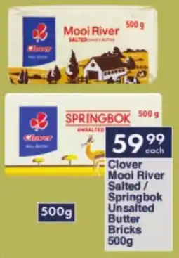 President Hyper Clover Mooi River Salted/ Springbok Unsalted Butter Bricks offer