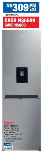 OK Furniture Defy Satin Metallic-Finish Bottom-Freezer Fridge with Water Dispenser offer