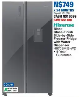 OK Furniture Hisense Black Glass-Finish Side-by-Side Freezer-Fridge with Water Dispenser offer