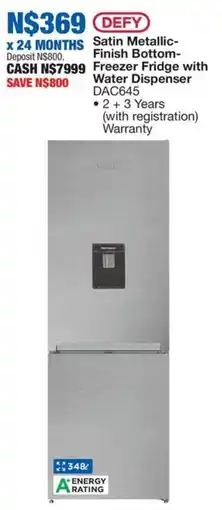OK Furniture Defy Satin Metallic-Finish Bottom-Freezer Fridge with Water Dispenser offer