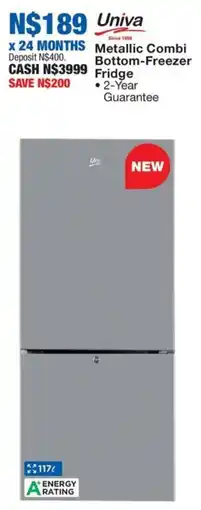 OK Furniture Univa Metallic Combi Bottom-Freezer Fridge offer