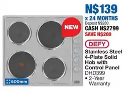 OK Furniture Defy Stainless Steel 4-Plate Solid Hob with Control Panel offer