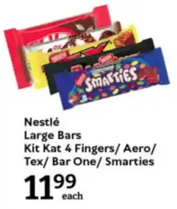 Oxford Freshmarket Nestlé Large Bars Kit Kat 4 Fingers/ Aero/ Tex/ Bar One/ Smarties offer
