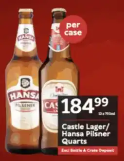 Oxford Freshmarket Castle Lager/ Hansa Pilsner Quarts offer
