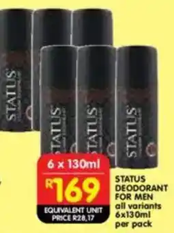 Shoprite Status deodorant for men all variants offer