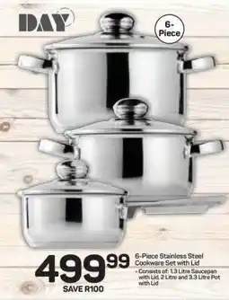 Pick n Pay Hypermarket 6- Piece Stainless Steel Cookware Set with Lid offer