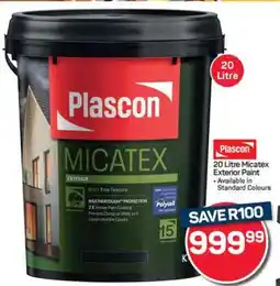 Pick n Pay Hypermarket Plascon 20 Litre Micatex Exterior Paint offer