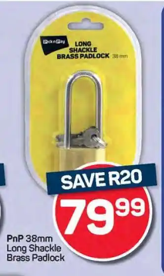 Pick n Pay Hypermarket PnP 38mm Long Shackle Brass Padlock offer