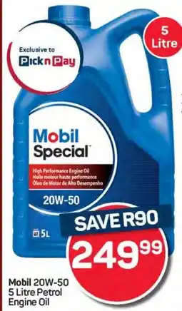 Pick n Pay Hypermarket Mobil 20W-50 5 Litre Petrol Engine Oil offer