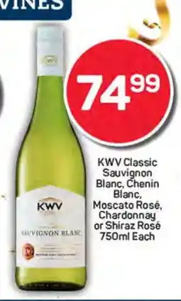 Pick n Pay KWV Classic Sauvignon Blanc, Chenin Blanc, Moscato Rosé, Chardonnay or Shiraz Rosé 750ml Each offer