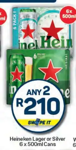 Pick n Pay Heineken Lager or Silver 6 x 500ml Cans offer