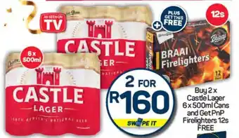 Pick n Pay Castle Lager 6 x 500ml Cans offer