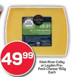 Pick n Pay Klein River Colby or Leyden Pre-Pack Cheese offer