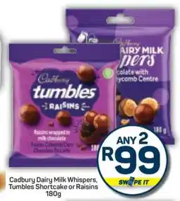 Pick n Pay Cadbury Dairy Milk Whispers, Tumbles Shortcake or Raisins offer