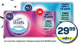 Pick n Pay Lil-Lets Non-Applicator Tampons Assorted 16/20s Each offer