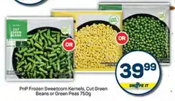 Pick n Pay PnP Frozen Sweetcorn Kernels, Cut Green Beans or Green Peas 750g offer