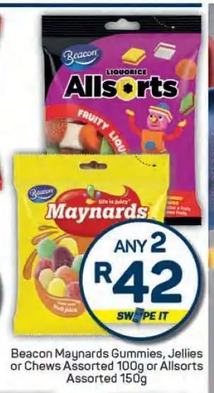 Pick n Pay Beacon Maynards Gummies, Jellies or Chews Assorted 100g or Allsorts Assorted 150g offer