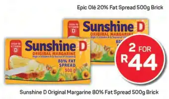 Pick n Pay Sunshine D Original Margarine 80% Fat Spread 500g Brick offer