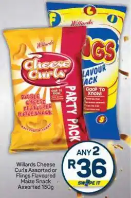 Pick n Pay Willards Cheese Curls or Flings Flavoured Maize Snack offer