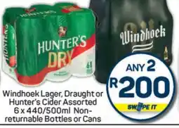 Pick n Pay Windhoek Lager, Draught or Hunter’s Cider Assorted offer