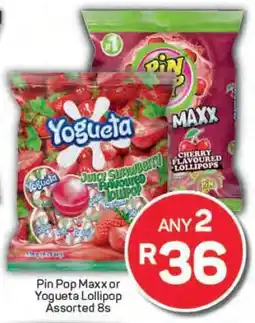 Pick n Pay Pin Pop Maxx or Yogueta Lollipop Assorted 8s offer