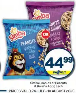 Pick n Pay Simba Peanuts or Peanuts & Raisins 450g offer