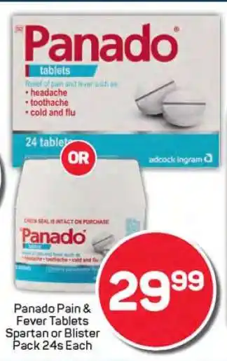 Pick n Pay Panado Pain & Fever Tablets Spartan or Blister Pack 24s Each offer