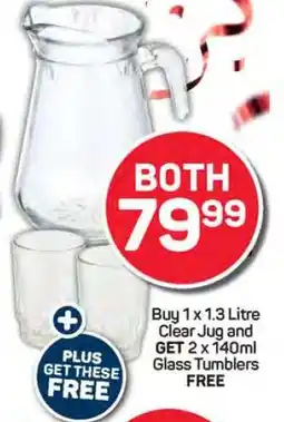 Pick n Pay 1.3 Litre Clear Jug with 2 Glass Tumblers offer
