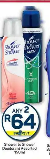 Pick n Pay Hypermarket Shower To Shower Deodorant Assorted 150ml offer