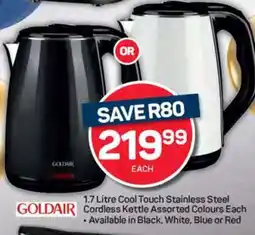 Pick n Pay Goldair 1.7 Litre Cool Touch Stainless Steel Cordless Kettle offer