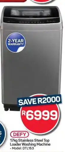 Pick n Pay Hypermarket Defy 17kg Stainless Steel Top Loader Washing Machine offer