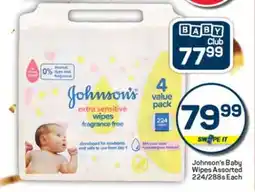 Pick n Pay Hypermarket Johnson's Baby Wipes Assorted 224/288s Each offer