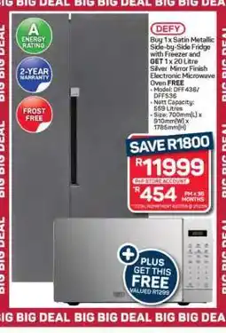 Pick n Pay Hypermarket DEFY Satin Metallic Side-by-Side Fridge with Freezer offer