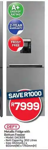 Pick n Pay Hypermarket DEFY Metallic Fridge with Bottom Freezer offer