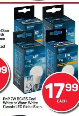Pick n Pay Hypermarket PnP 7W BC/ES Cool White or Warm White Classic LED Globe offer