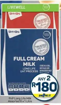 Pick n Pay Hypermarket PnP Long Life Milk Assorted 6 x 1 Litre offer