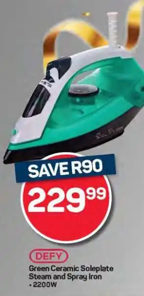Pick n Pay Hypermarket DEFY Green Ceramic Soleplate Steam and Spray Iron offer