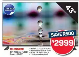Pick n Pay Hypermarket TELEFUNKEN 43 Full HD Smart LED TV offer