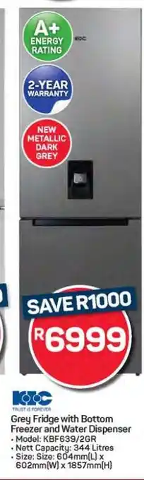 Pick n Pay Hypermarket Grey Fridge with Bottom Freezer and Water Dispenser offer
