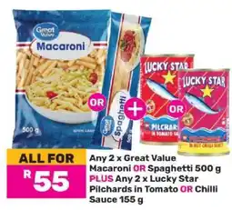Game Great Value Macaroni/Spaghetti & Lucky Star Pilchards offer