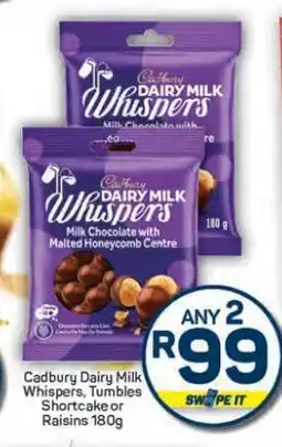Pick n Pay Hypermarket Cadbury Dairy Milk Whispers, Tumbles Shortcake or Raisins offer