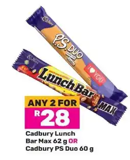 Game Cadbury Lunch Bar Max 62 g OR Cadbury PS Duo 60 g offer