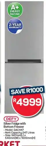 Pick n Pay Hypermarket Defy Silver Fridge with Bottom Freezer offer