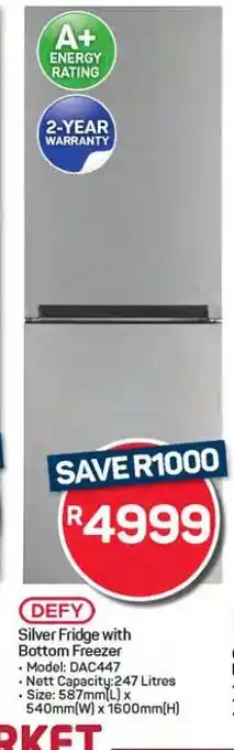 Pick n Pay Hypermarket Defy Silver Fridge with Bottom Freezer offer