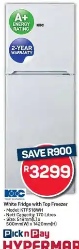 Pick n Pay Hypermarket White Fridge with Top Freezer offer