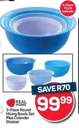 Pick n Pay Hypermarket 3-Piece Round Mixing Bowls Set Plus Colander Strainer offer