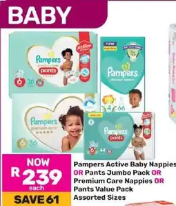 Game Pampers Active Baby Nappies Or Pants Jumbo Pack Or Premium Care Nappies Or Pants Value Pack offer