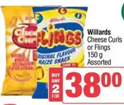Willards Cheese Curls or Flings Assorted
