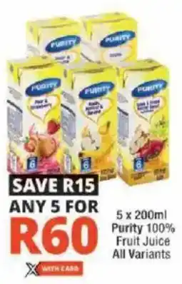 Checkers Purity 100% Fruit Juice All Variants offer